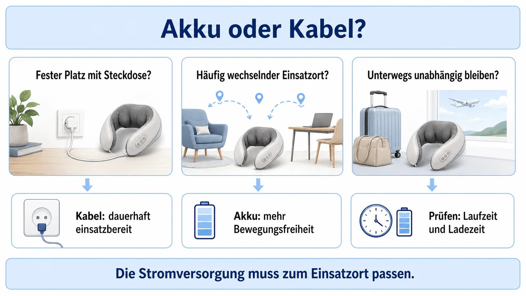 Entscheidungsbaum für Nackenmassagegerät mit Akku oder Kabel
