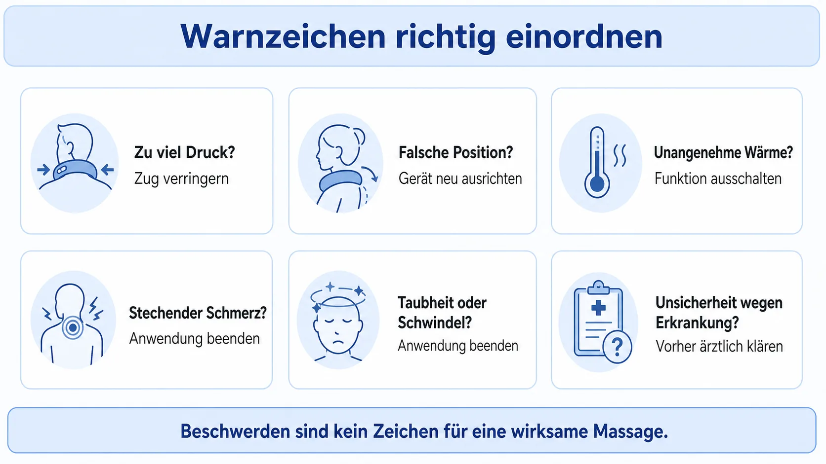 Warnzeichen und sichere Reaktionen bei einem Nackenmassagegerät