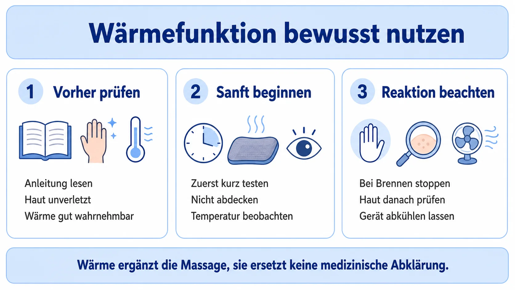 Drei Schritte für die bewusste Nutzung eines Massagekissens mit Wärmefunktion