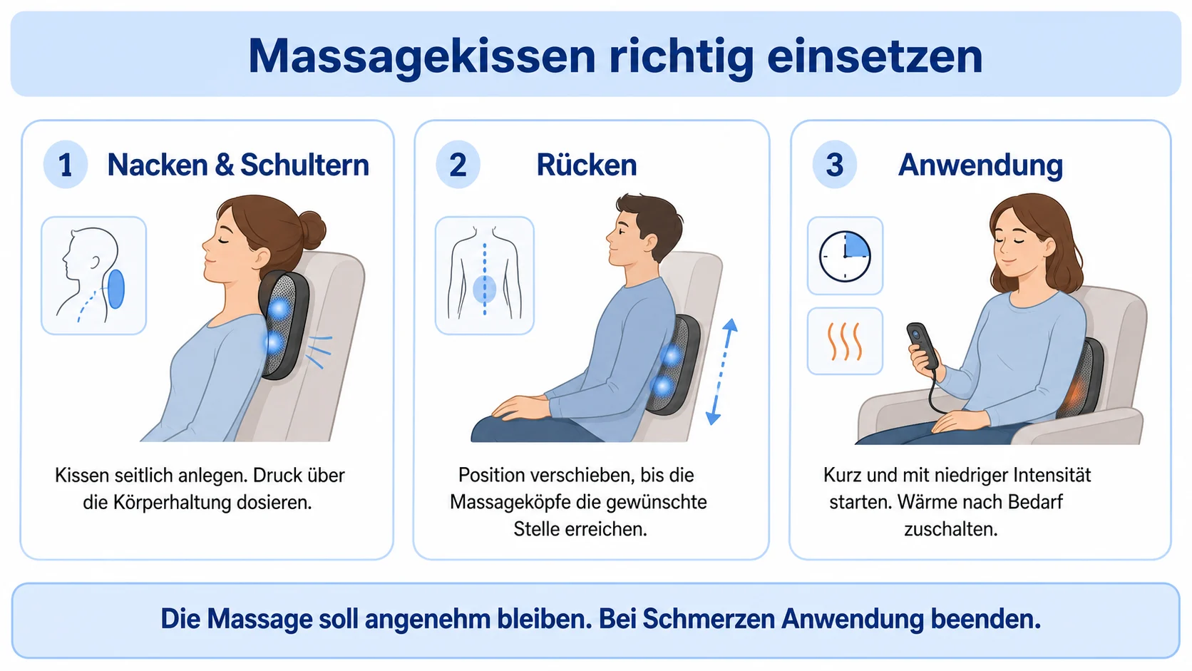 Massagekissen für Nacken, Schultern und Rücken richtig positionieren und anwenden